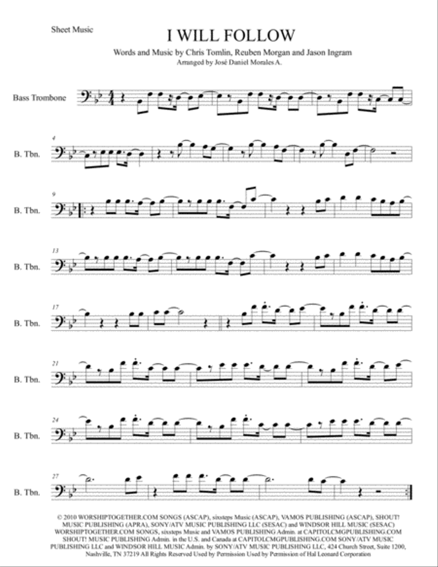 I Will Follow Trombone Solo scores gallery preview page 1