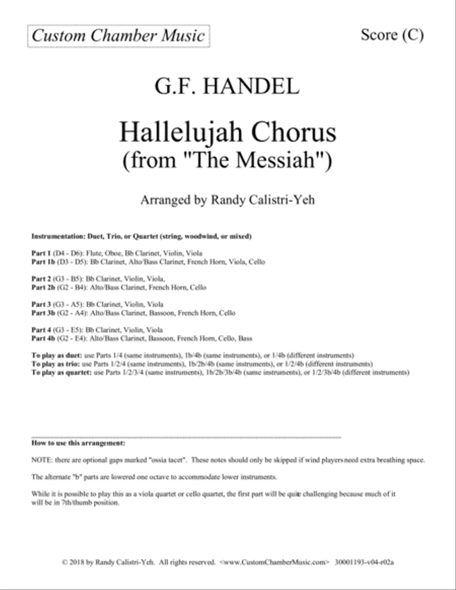 Hallelujah Chorus - Handel Messiah (duet/trio/quartet for strings, woodwind, or mixed) String Orchestra scores gallery preview page 1