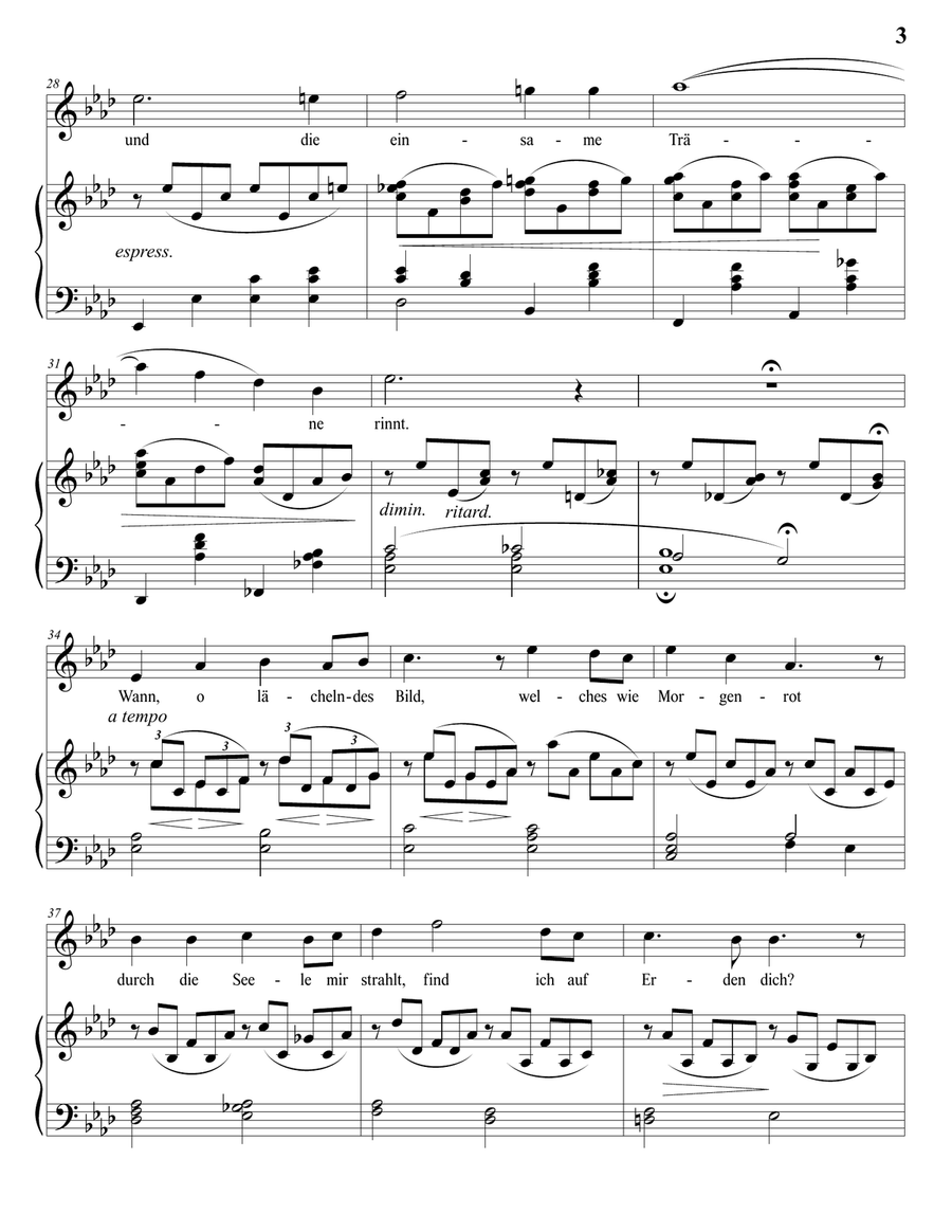 BRAHMS:Die Mainacht, Op. 43 no. 2 (in 9 keys: A-flat, G, F-sharp, F, E, E-flat, D, C-sharp, C major) Piano, Vocal scores gallery preview page 4