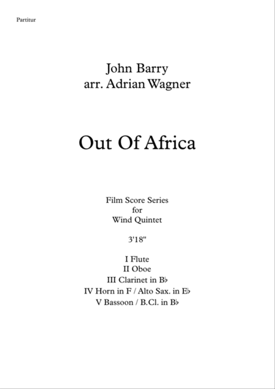 Out Of Africa End Title (you Are Karen) Woodwind Quintet scores gallery preview page 2