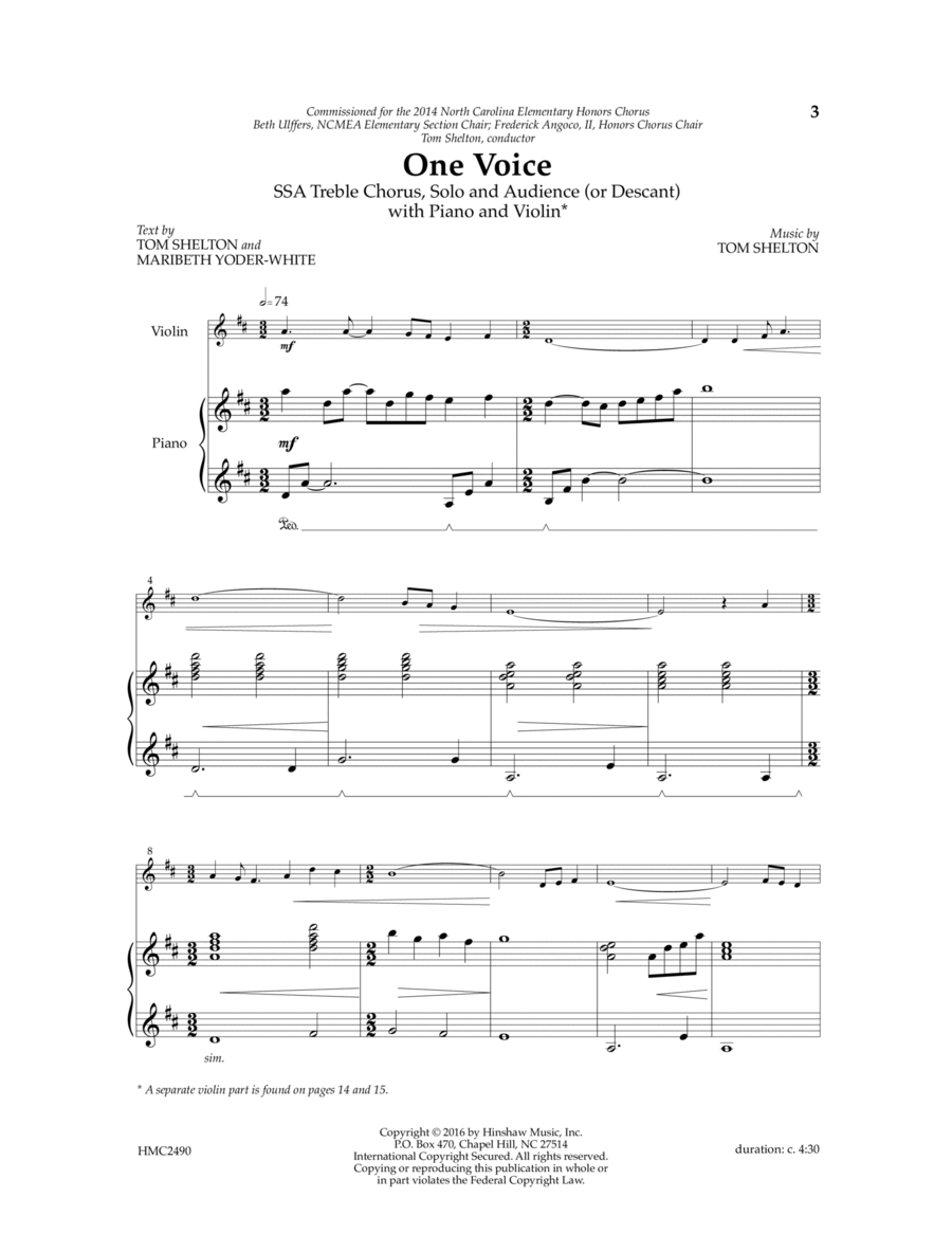 One Voice One Voice SSA scores gallery preview page 1