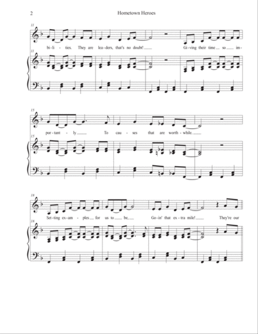 Hometown Heroes Unison Choir scores gallery preview page 2