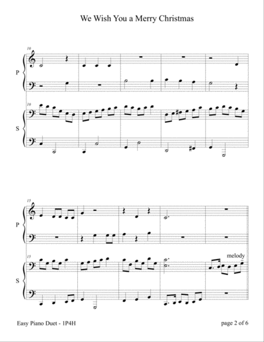 We Wish You a Merry Christmas (Easy Piano Duet; 1 Piano, 4 Hands) Piano Method scores gallery preview page 6