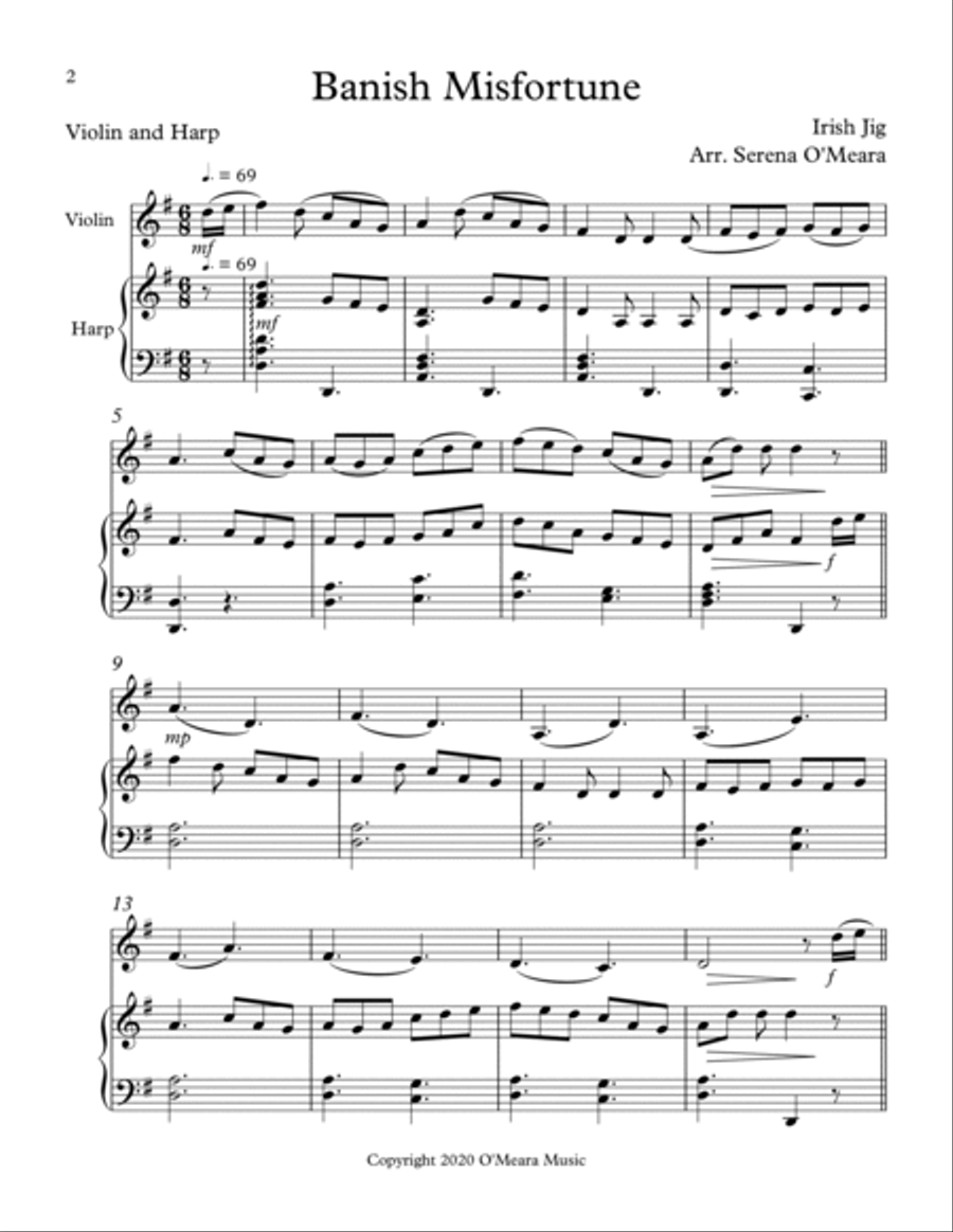 Banish Misfortune, Duet for Violin & Harp String Duet scores gallery preview page 2
