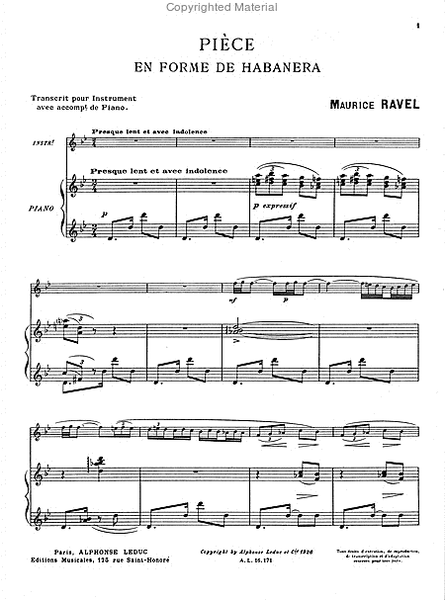 Piece En Forme De Habanera - Violoncelle Et Piano
