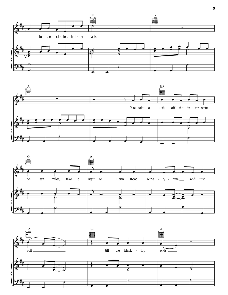 Holler Back Piano, Vocal, Guitar scores gallery preview page 5