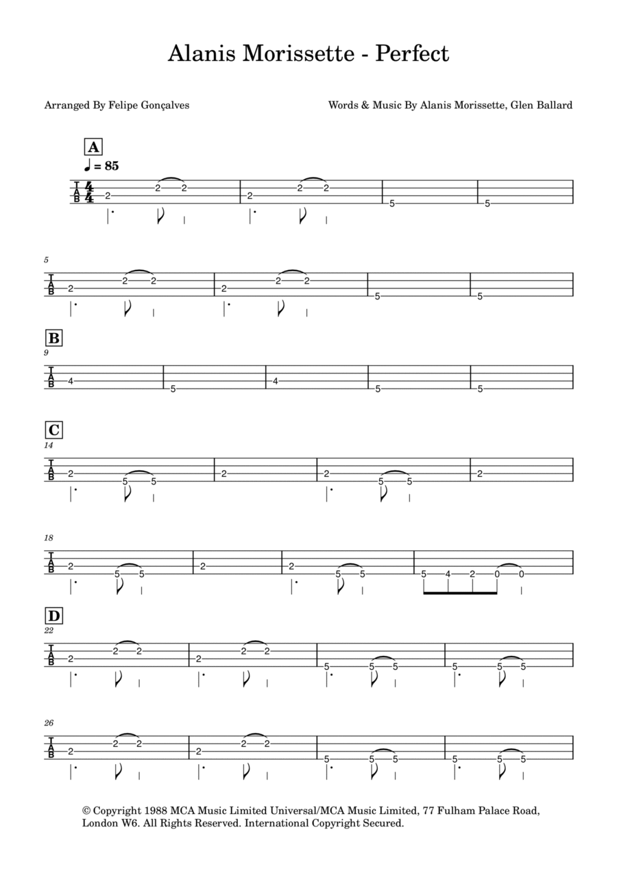 Perfect Perfect Bass Guitar Tablature scores gallery preview page 1