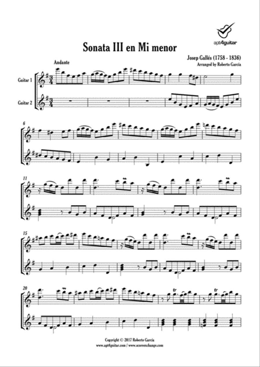 Sonata III en Mi menor Acoustic Guitar scores gallery preview page 2