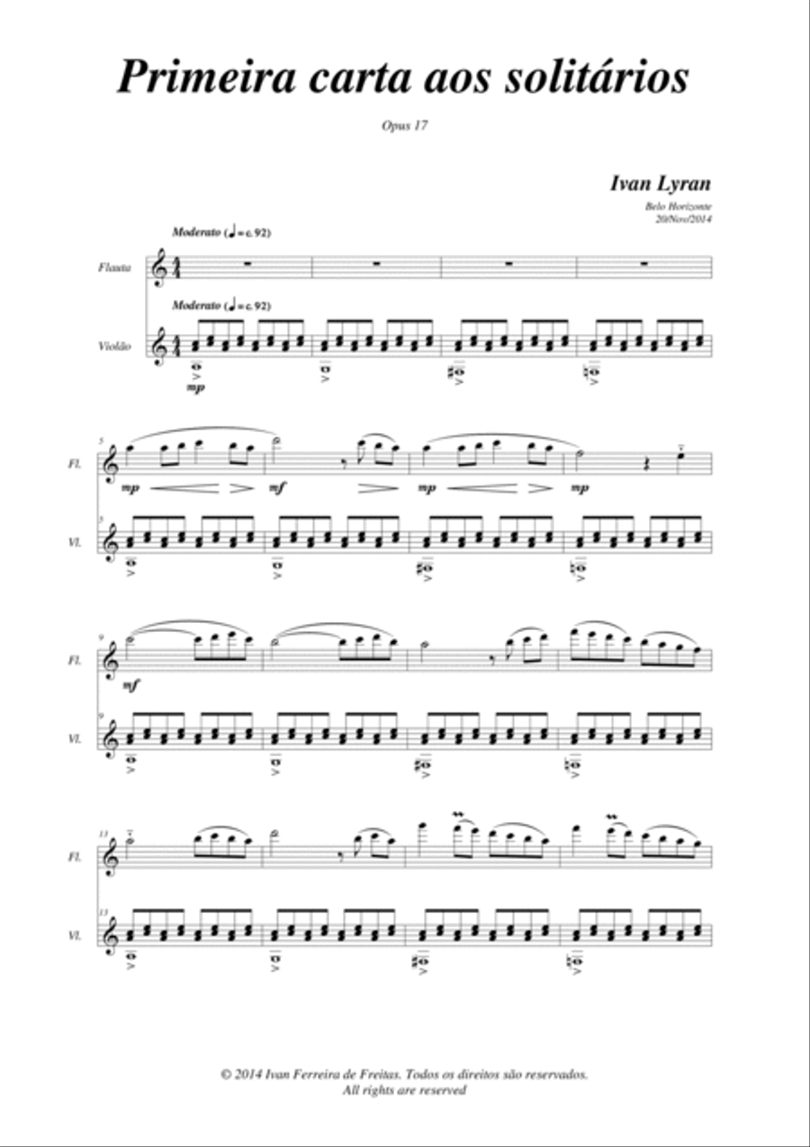 Primeira carta aos solitários Opus 17 Flute scores gallery preview page 2