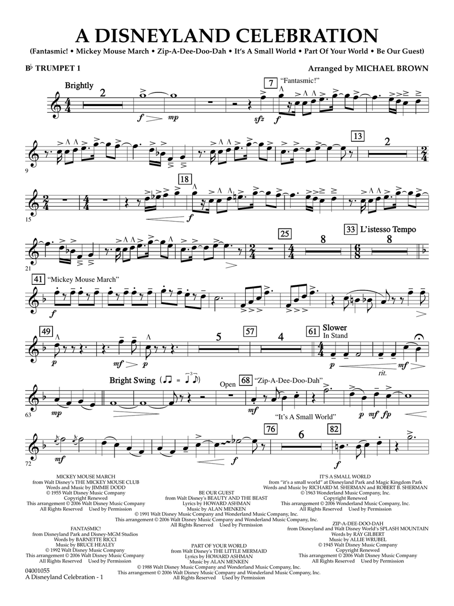 A Disneyland Celebration - Bb Trumpet 1 Concert Band scores gallery preview page 1