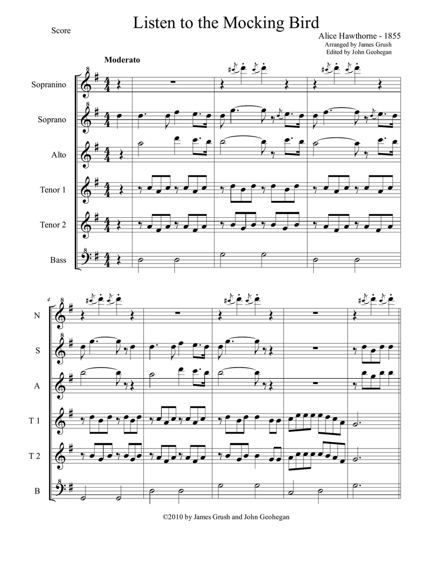 Listen to the Mocking Bird for Recorder Sextet Recorder scores gallery preview page 3