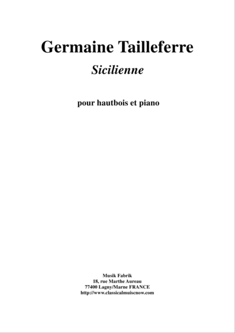 Germaine Tailleferre: Sicilienne for oboe and piano Piano scores gallery preview page 1