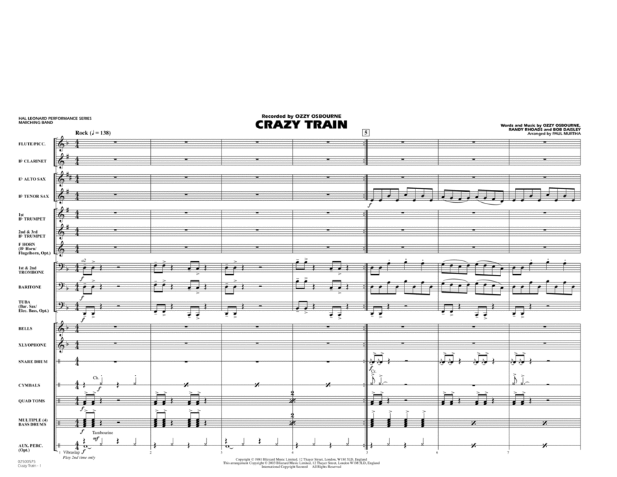 Crazy Train - Full Score Marching Band scores gallery preview page 1