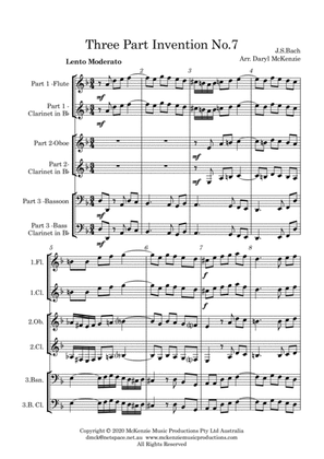 Bach Three Part Invention No.7 for Woodwind Trio (flexible), Clarinet Trio