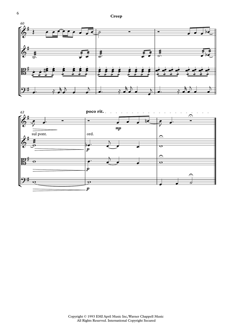 Creep String Quartet scores gallery preview page 6