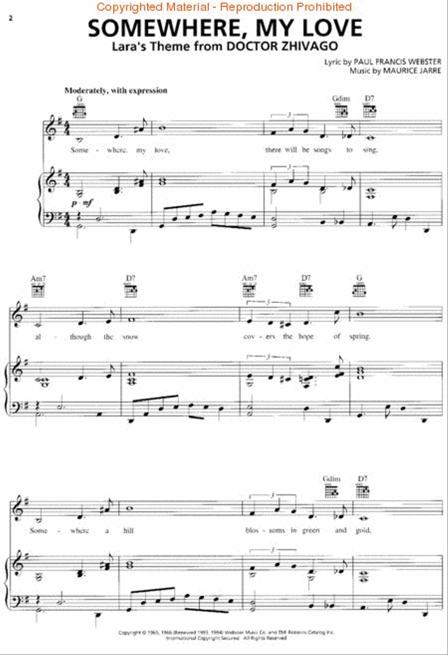 Somewhere, My Love (Lara's Theme) Piano, Vocal, Guitar scores gallery preview page 2
