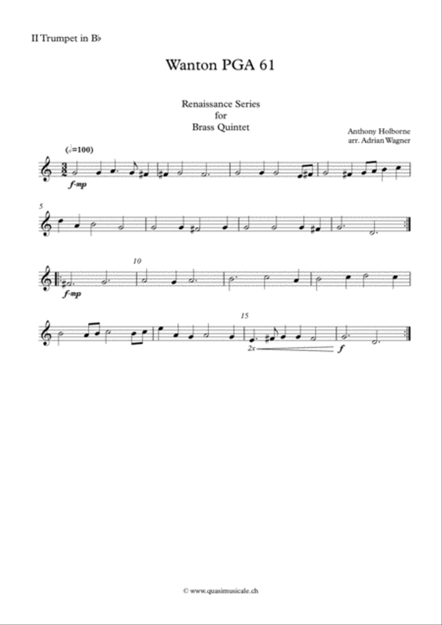 Wanton PGA 61 (Anthony Holborne) Brass Quintet arr. Adrian Wagner Brass Quintet scores gallery preview page 6
