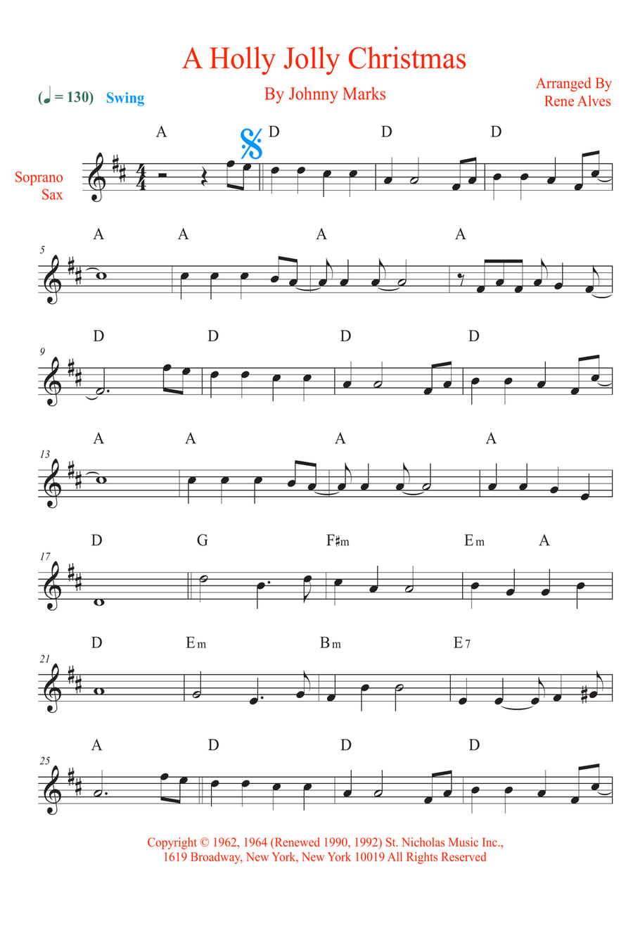 A Holly Jolly Christmas Soprano Saxophone scores gallery preview page 1