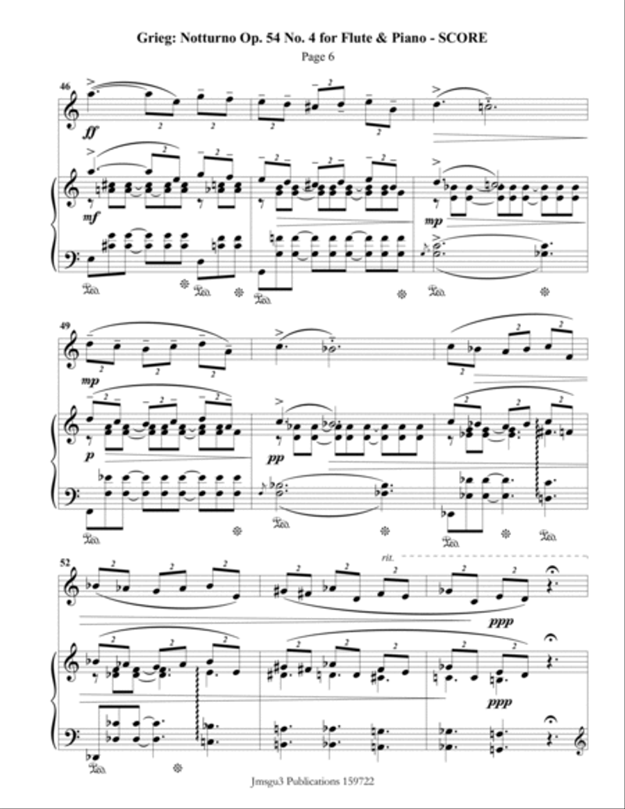 Grieg: Notturno Op. 54 No. 4 for Flute & Piano Flute Solo scores gallery preview page 6