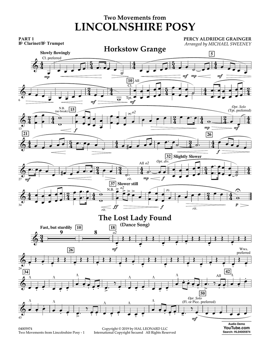Two Movements from Lincolnshire Posy (arr. Michael Sweeney) - Pt.1 - Bb Clarinet/Bb Trumpet Concert Band scores gallery preview page 1