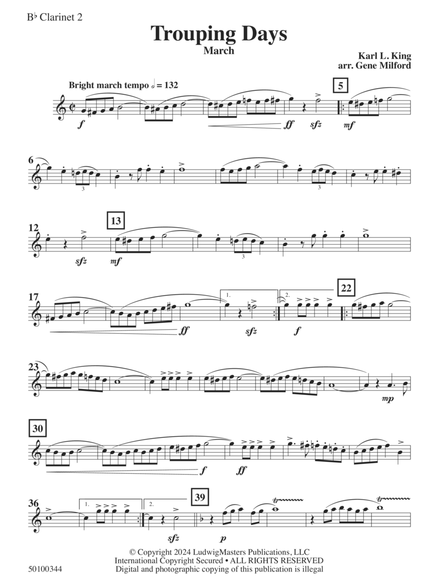 Trouping Days (arr. Gene Milford) - Clarinet 2 Concert Band scores gallery preview page 1