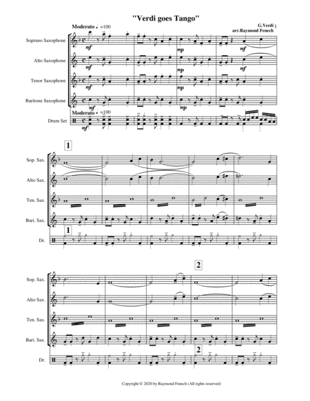 Verdi Goes Tango - G.Verdi - Soprano Sax, Alto Sax, Tenor Sax and Baritone Sax and Drum Set image number null