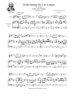 Book cover for Vivaldi - Violin Sonata No. 2 in A major RV 30 Op.5 for violin and Cembalo (or Piano)