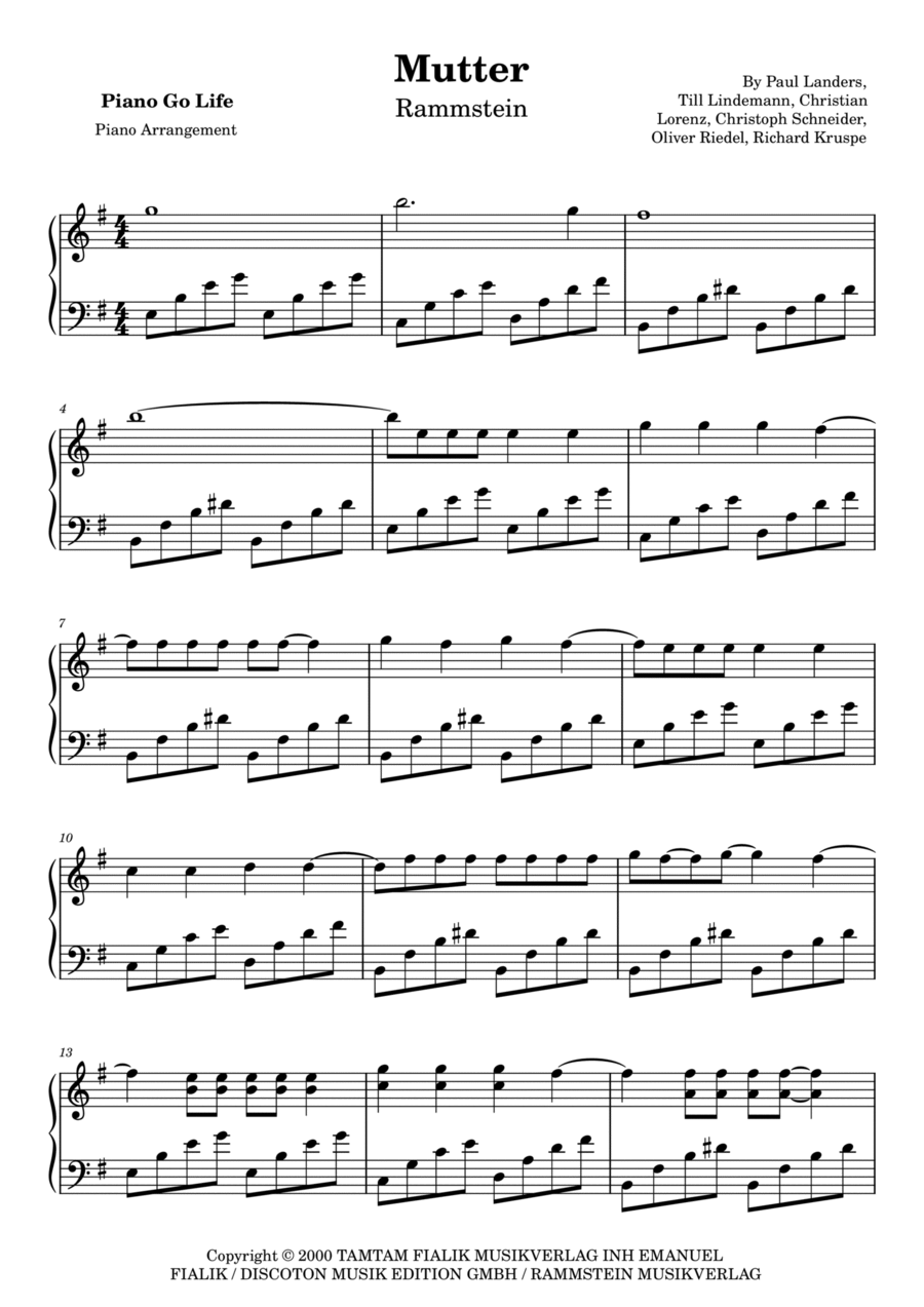 Mutter Piano Solo scores gallery preview page 1