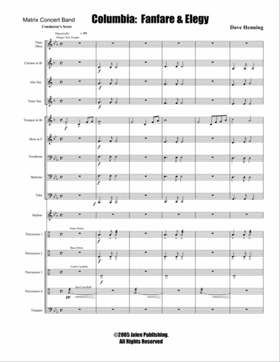 Columbia: Fanfare and Elegy Concert Band scores gallery preview page 2
