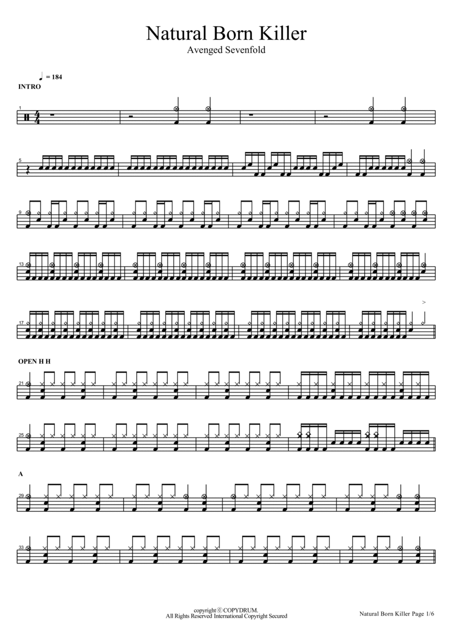 Natural Born Killer Natural Born Killer Drum Set scores gallery preview page 1