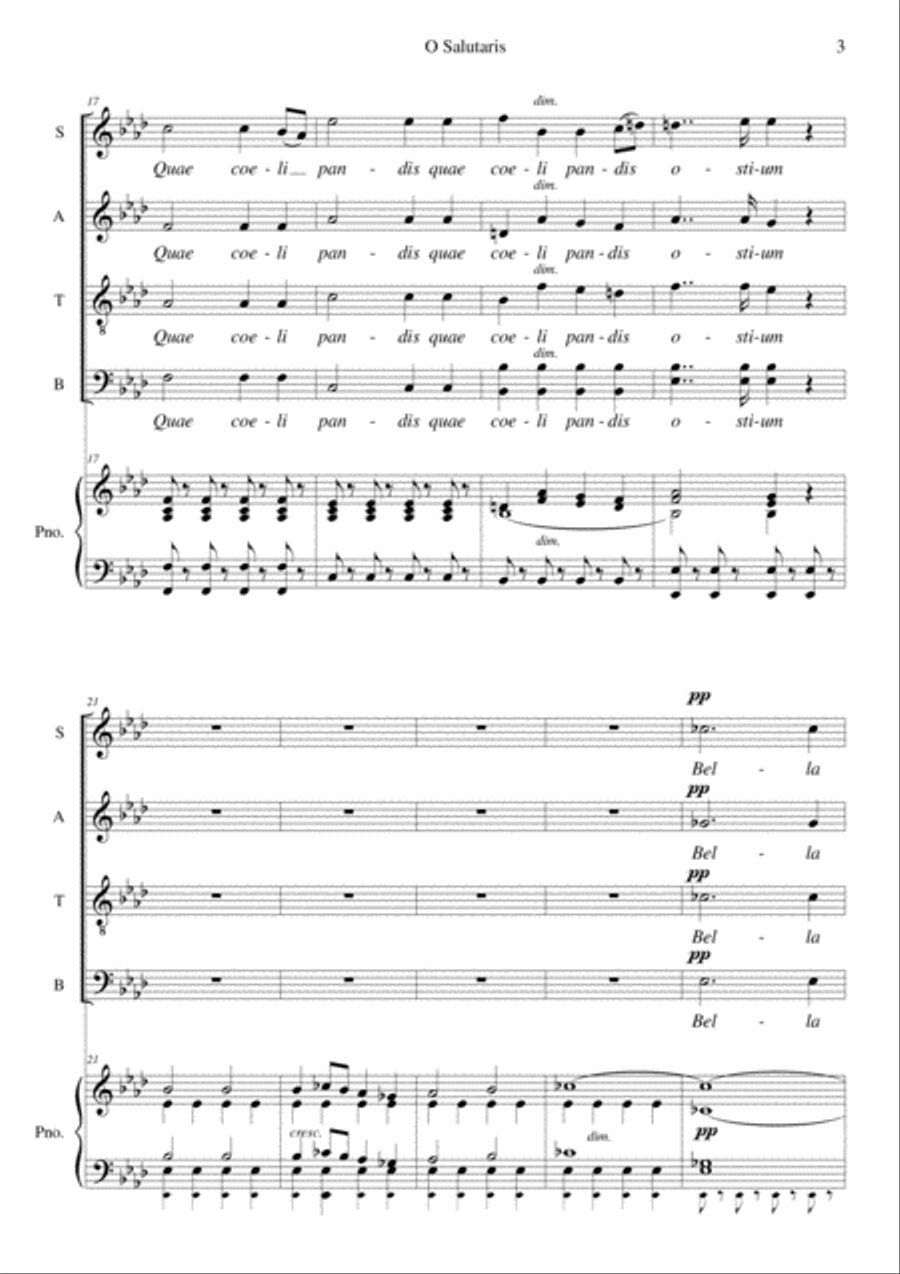 Gounod O Salutaris arranged for SATB choir and piano (or organ) 4-Part scores gallery preview page 3