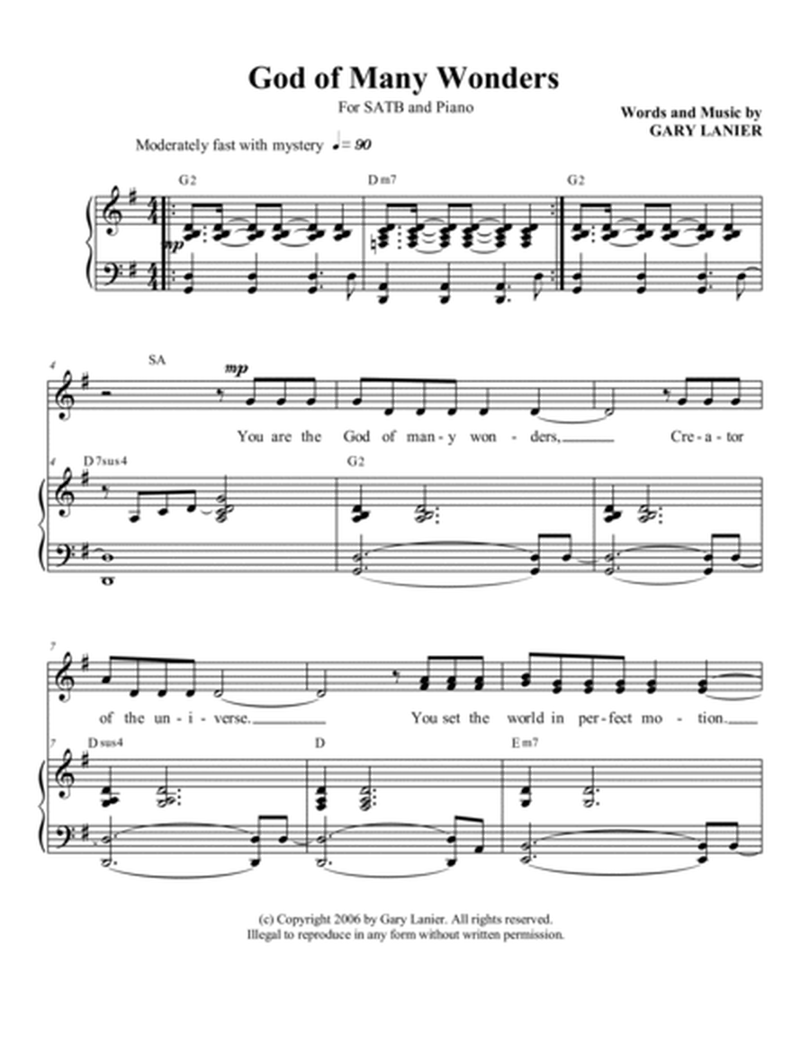 GOD OF MANY WONDERS, SATB and Piano (Includes Score & Parts) image number null