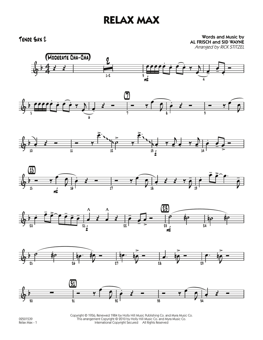 Book cover for Relax Max (arr. Rick Stitzel) - Tenor Sax 2