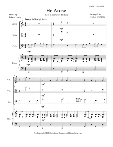 He Arose (Piano Quartet): Violin, Viola, Cello and Piano image number null