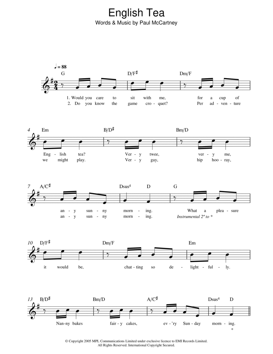English Tea Piano scores gallery preview page 1