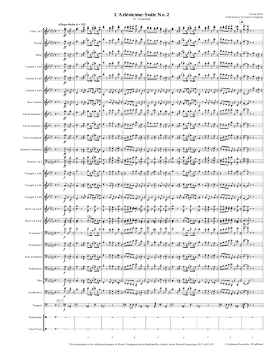 Bizet - Farandole from L'Arlesienne Suite No. 2 transcribed for Wind Band by Martin Tousignant Concert Band scores gallery preview page 2