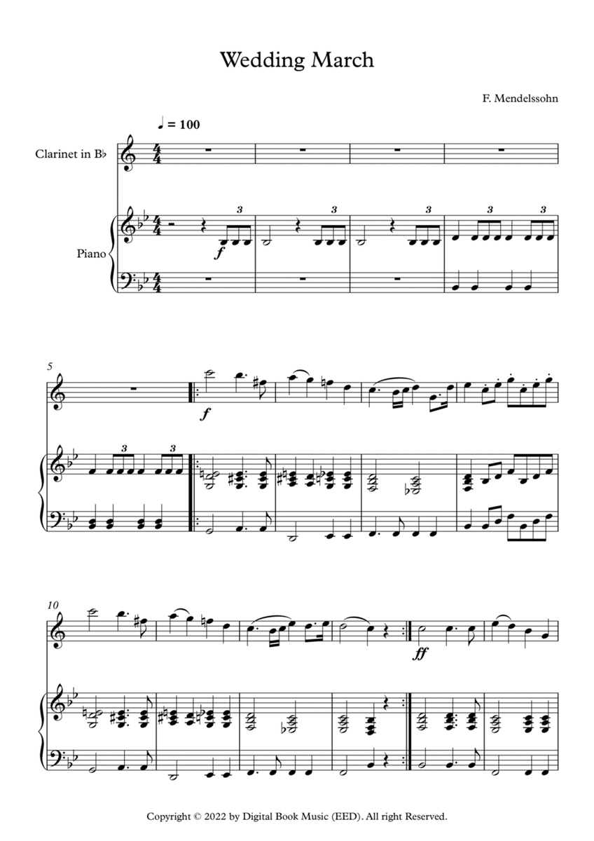 Wedding March - Felix Bartholdy Mendelssohn (Clarinet + Piano) image number null