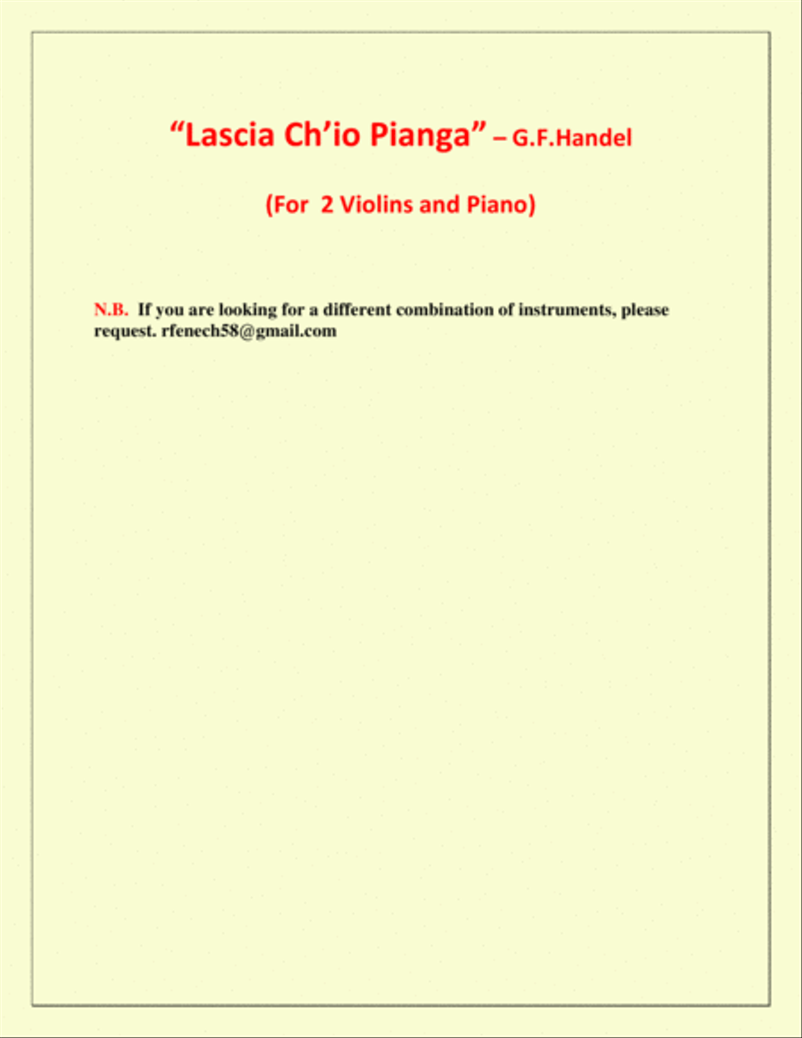 Lascia Ch'io Pianga - From Opera 'Rinaldo' - G.F. Handel ( 2 Violins and Piano) String Duet scores gallery preview page 3
