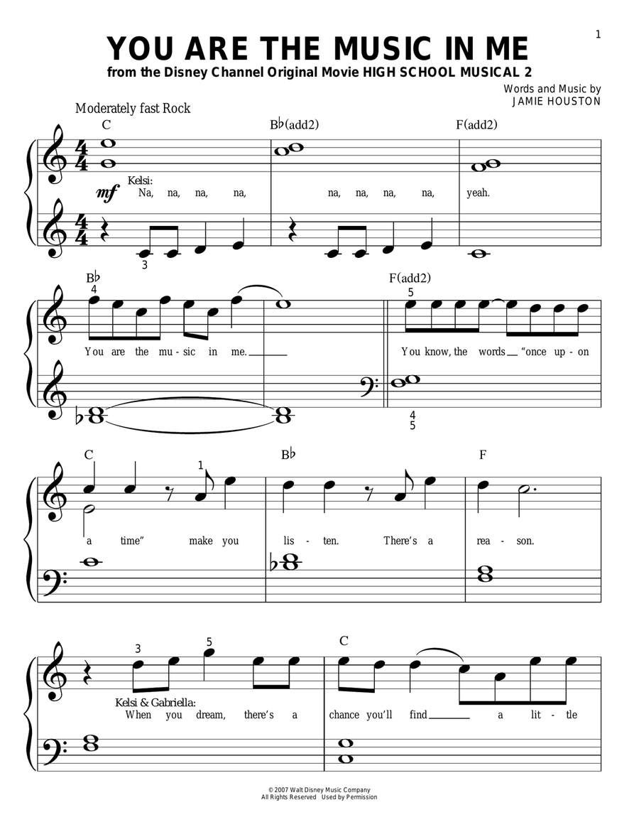 You Are The Music In Me (from High School Musical 2) Easy Piano scores gallery preview page 1