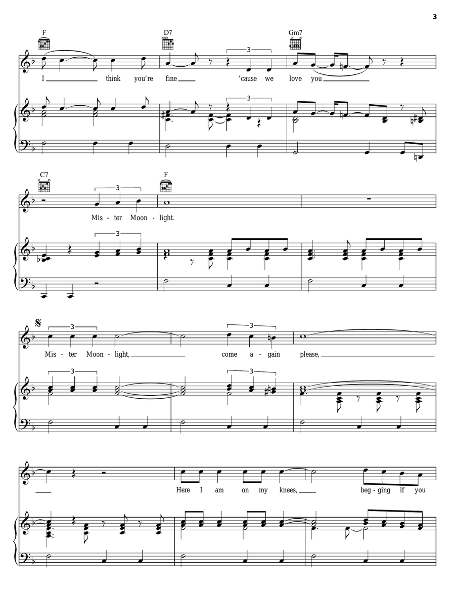 Mr. Moonlight Piano, Vocal, Guitar scores gallery preview page 3
