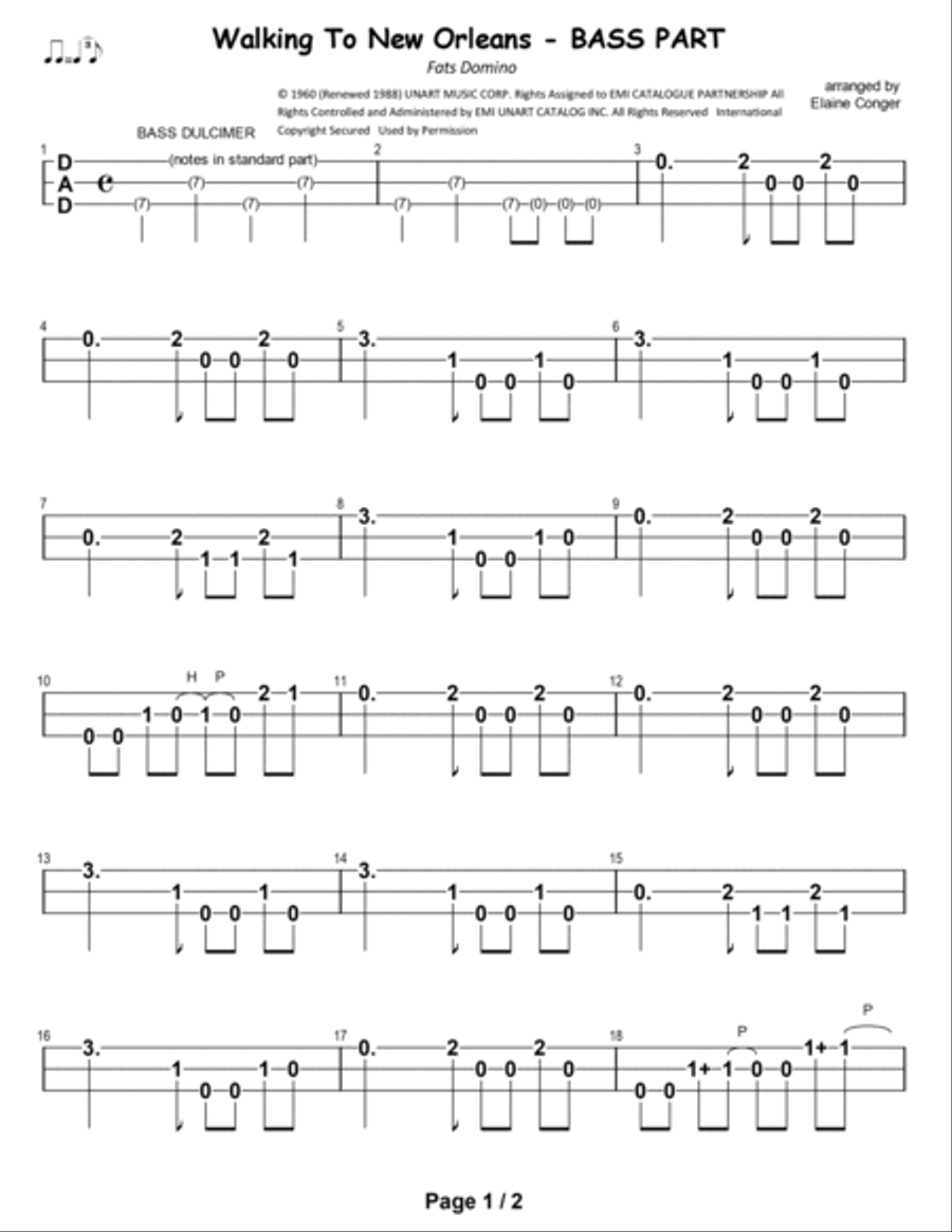 Walking To New Orleans Dulcimer scores gallery preview page 2