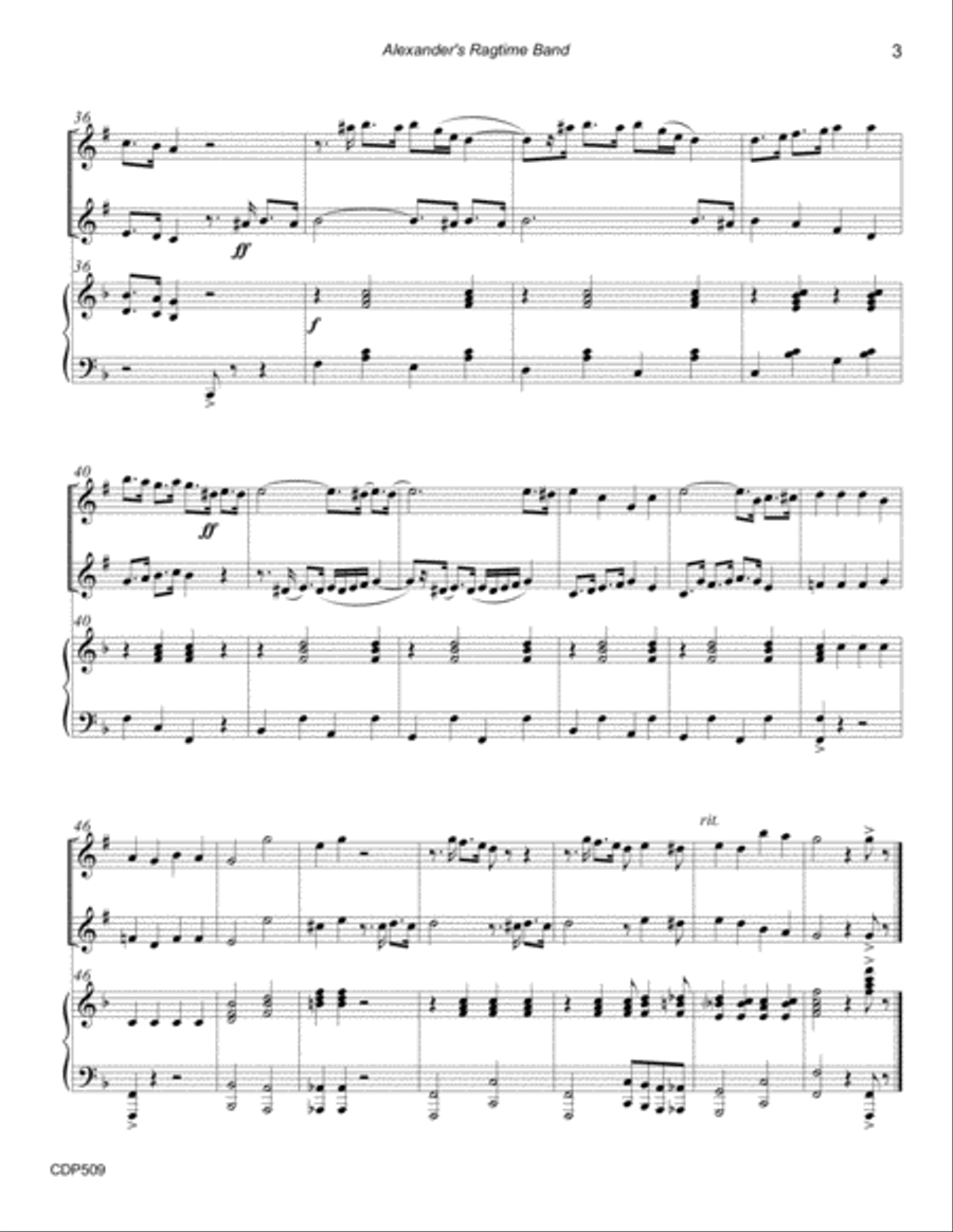 ALEXANDER'S RAGTIME BAND for 2 CLARINETS with Piano Accompaniment image number null