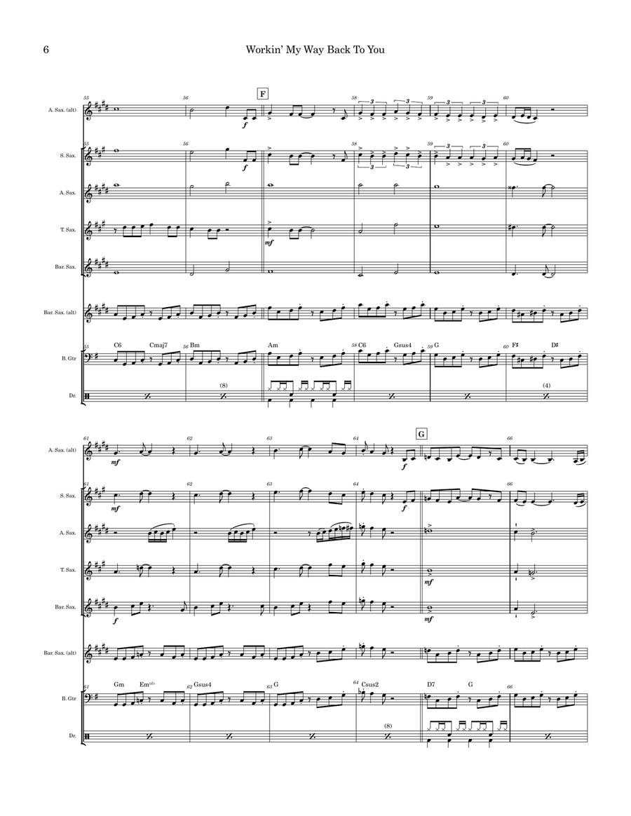 Workin' My Way Back To You Saxophone Quartet scores gallery preview page 6