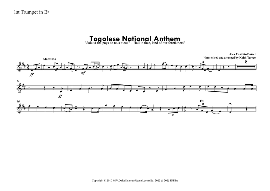 Togolese National Anthem for Brass Quintet image number null