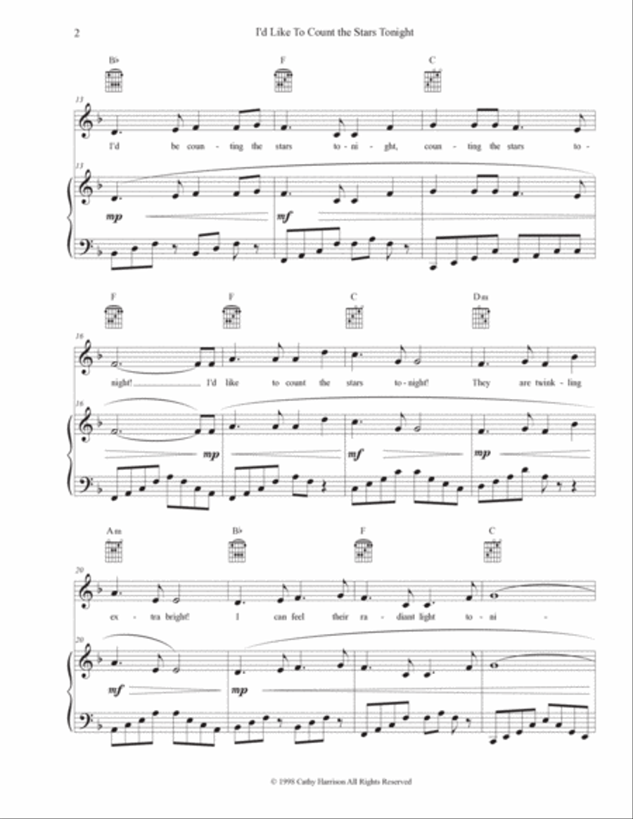 I'd Like to Count the Stars Tonight Piano, Vocal, Guitar scores gallery preview page 2