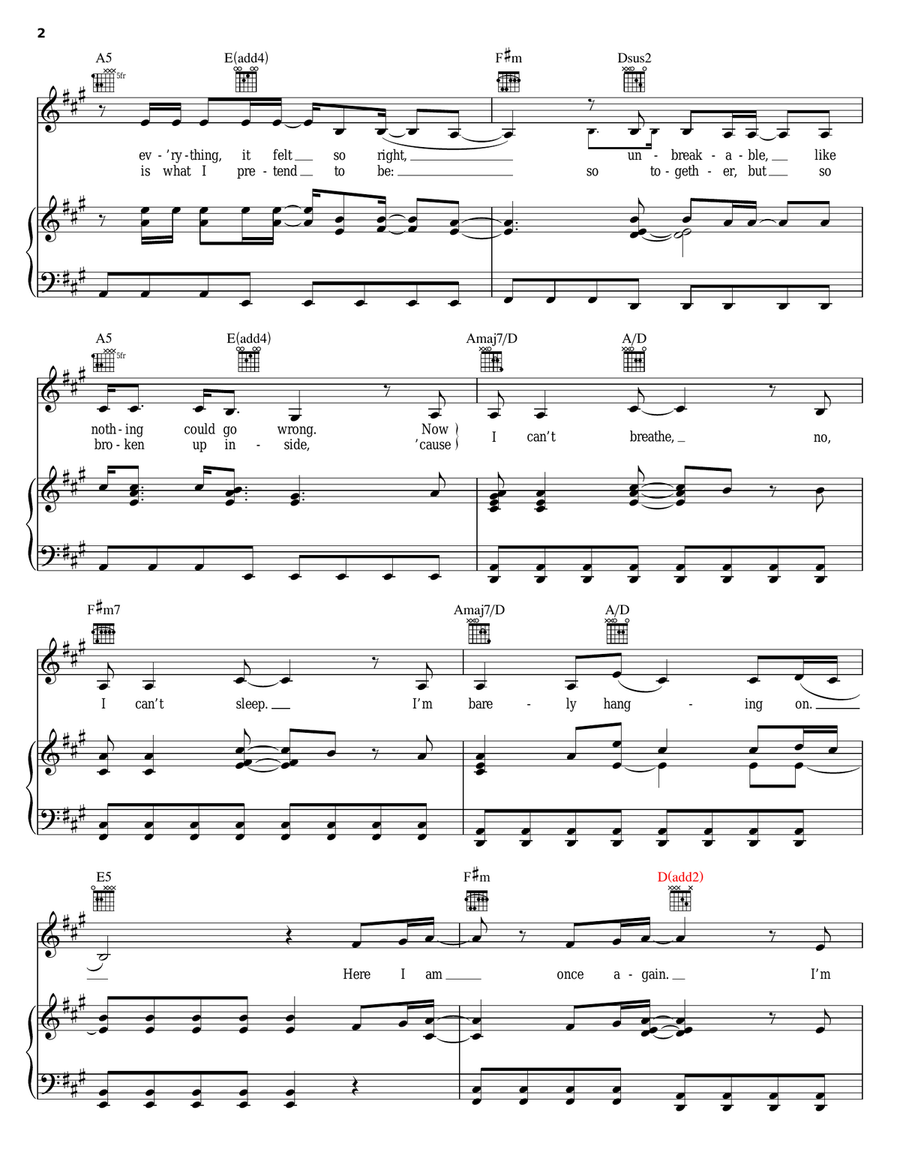 Behind These Hazel Eyes Piano, Vocal, Guitar scores gallery preview page 2