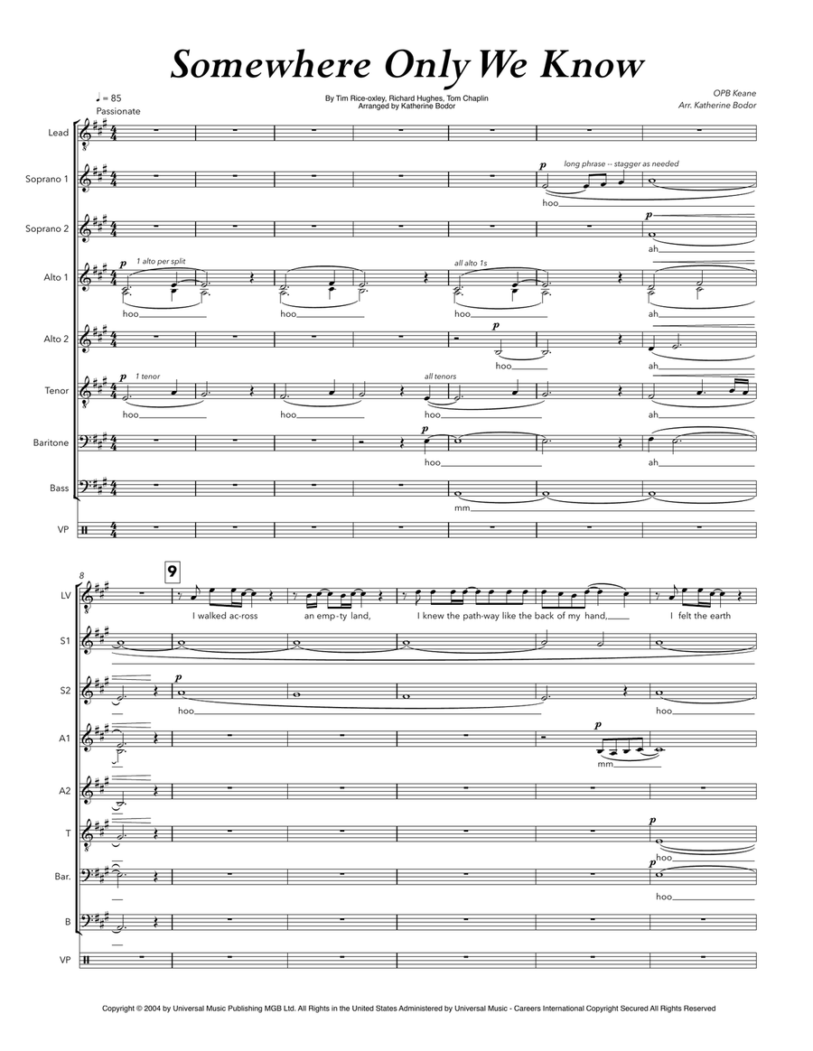 Somewhere Only We Know A Cappella scores gallery preview page 1