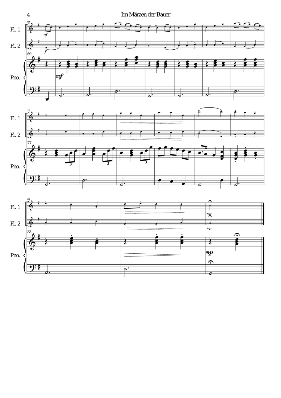 Im Märzen der Bauer (In springtime the farmer) for 2 flutes and piano Flute Duet scores gallery preview page 4