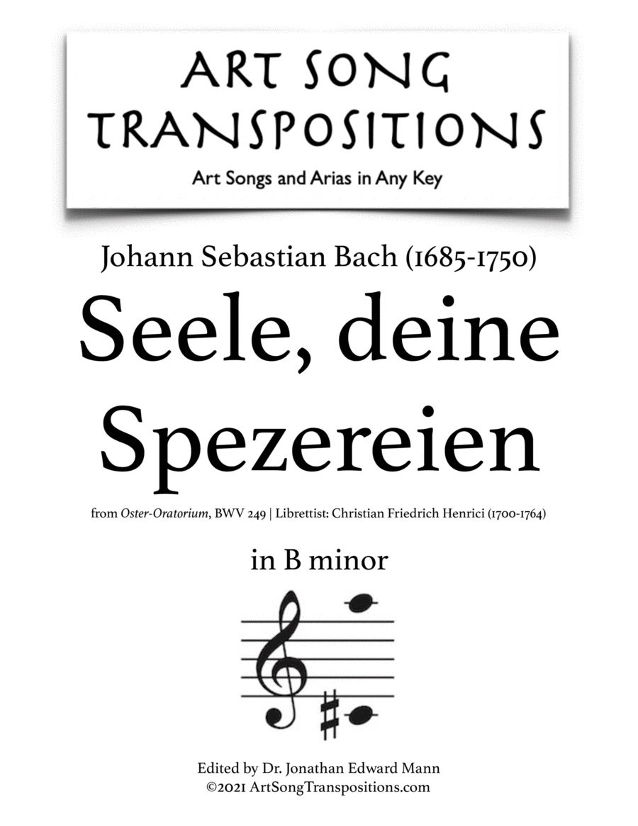 Book cover for BACH: Seele, deine Spezereien, BWV 249 (transposed to B minor)