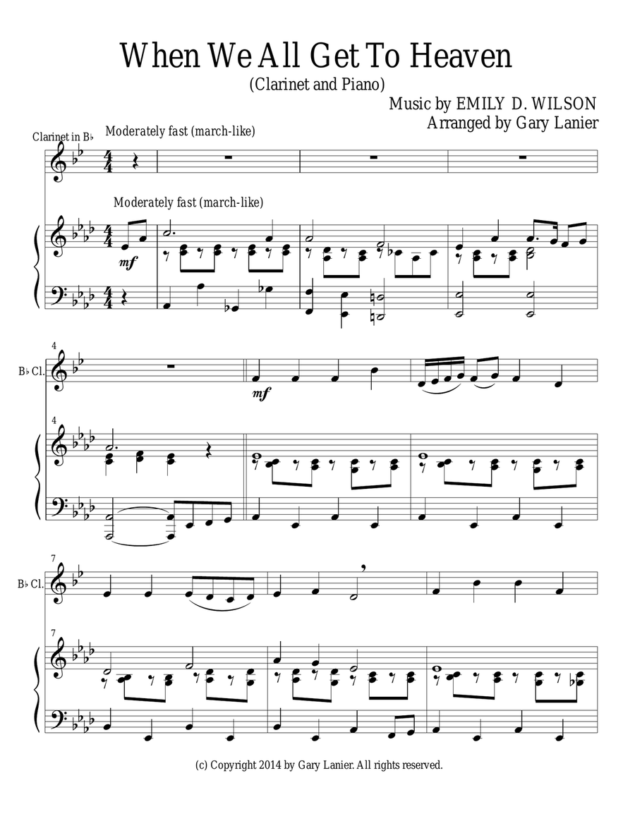 WHEN WE ALL GET TO HEAVEN (Bb Clarinet Piano and Clar Part) B-Flat Clarinet scores gallery preview page 1